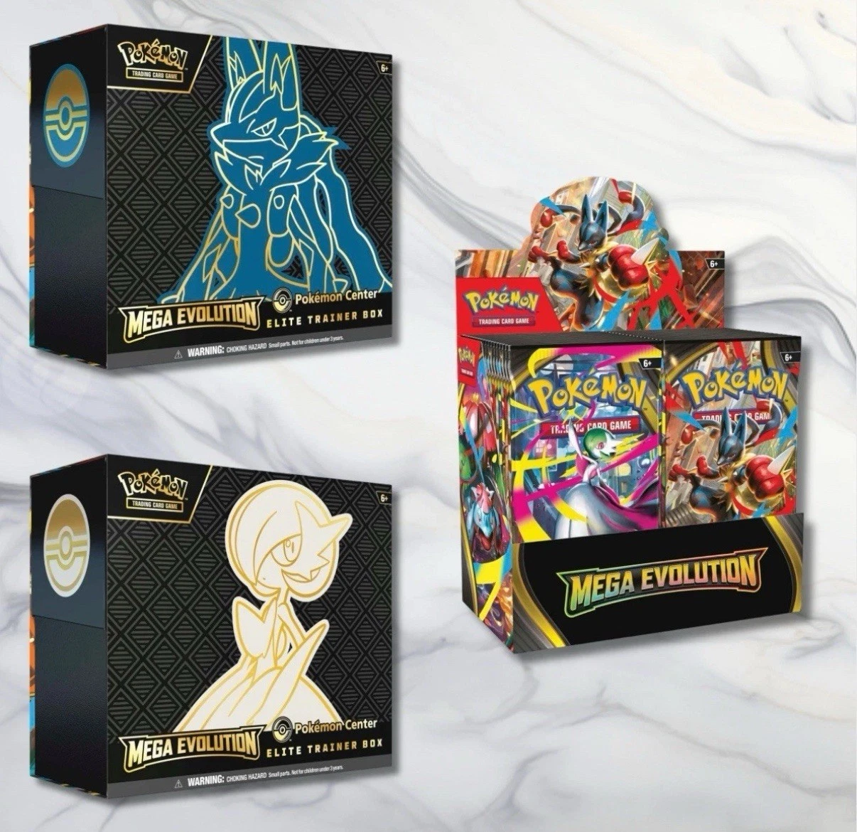 Pokemon Mega Evolution Elite Trainer Boxes and Booster Display